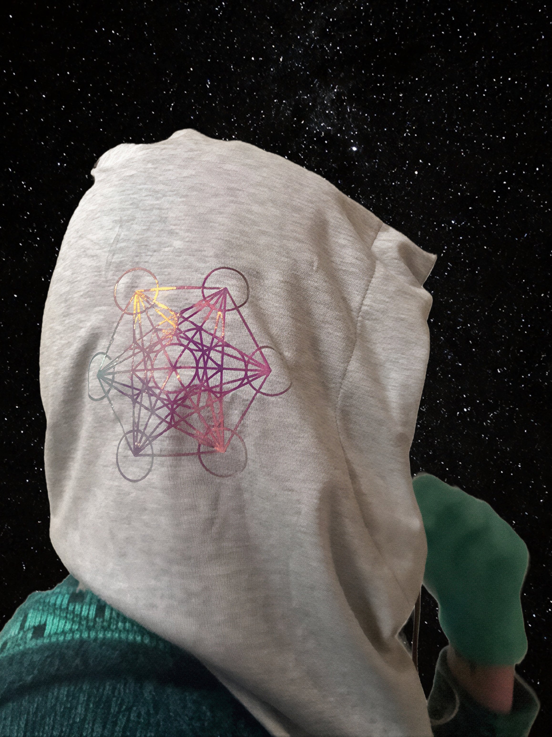 Metatrons Cube Faraday Silver Lining Hood Black drawstring (Copy)