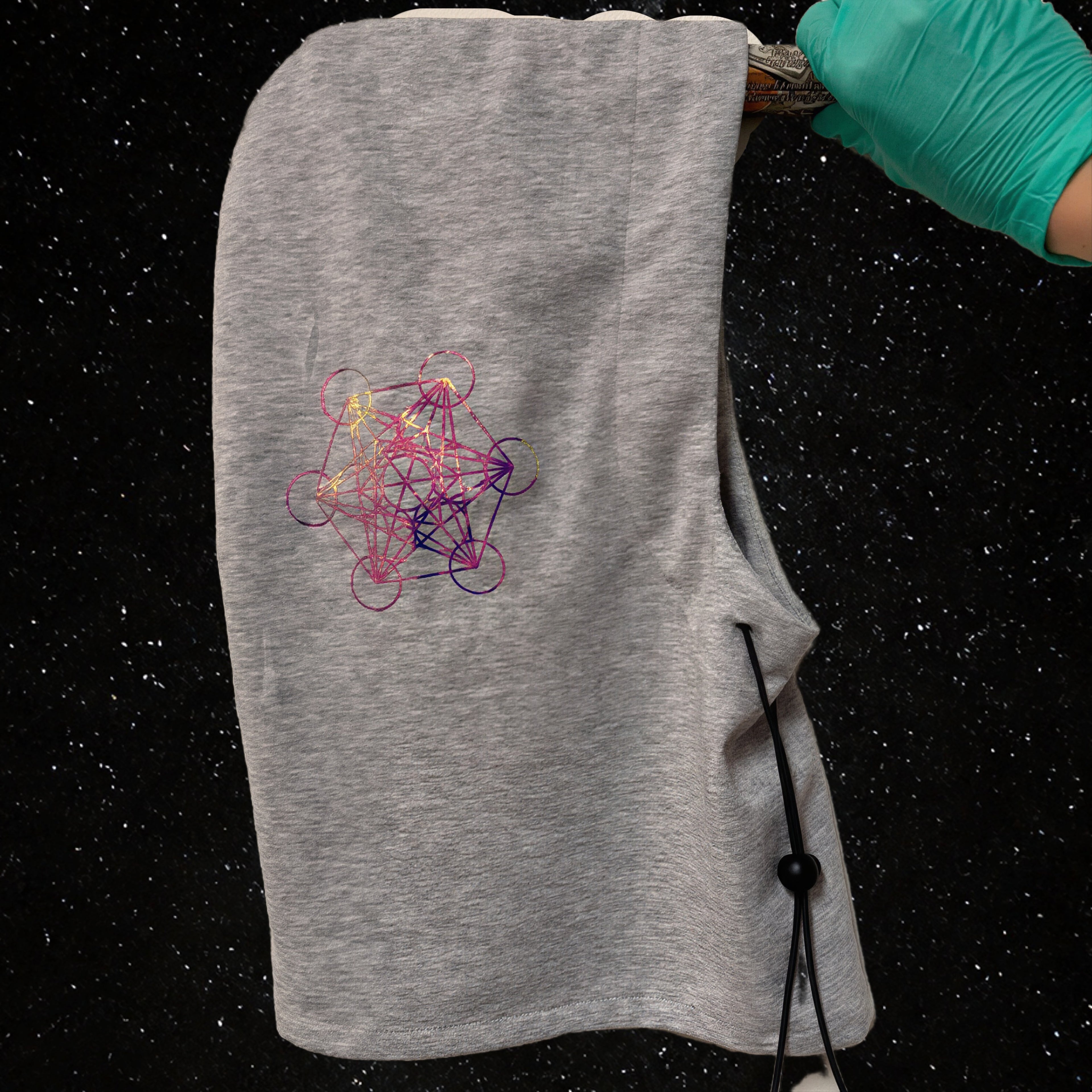 Metatrons Cube Faraday Silver Lining Hood Black drawstring (Copy)